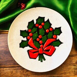 Annemarie Davidson Copper Floral Enamel Plate Christmas Holly Bow Sticker